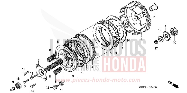 KUPPLUNG von CR85R "Big Wheel" EXPLOSION RED (R254) von 2003